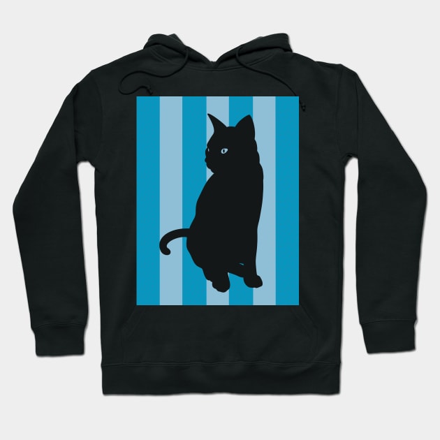 Black Cat Blue Hoodie by Pincay